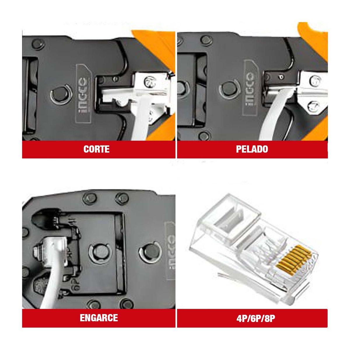 INGCO TOOLS - CRIMPEADORA ALICATE PRENSA TERMINAL PELACABLE TODO EN 1 HMPC1468P