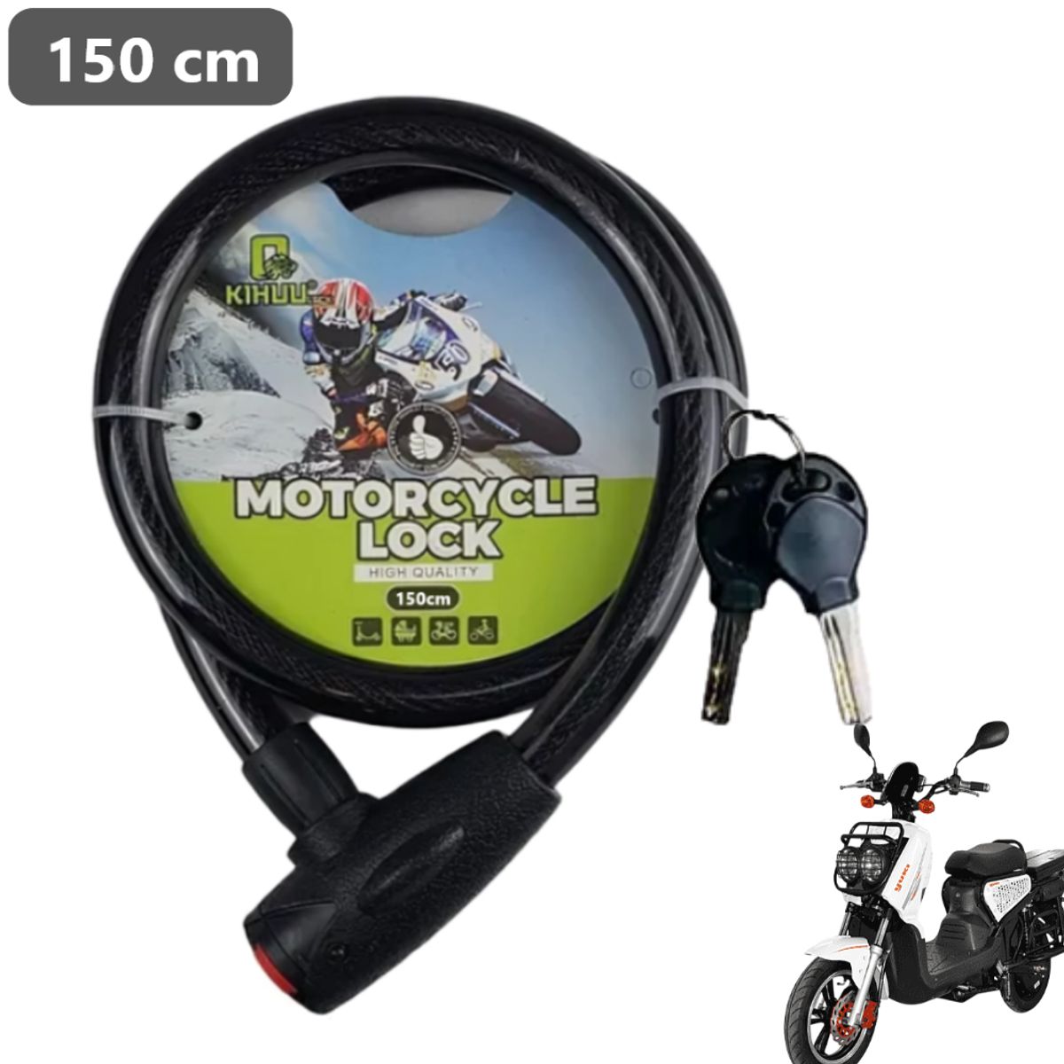 GENERICO - Cadena seguridad de Moto/Bici Recubierta de Plástico 150 cm