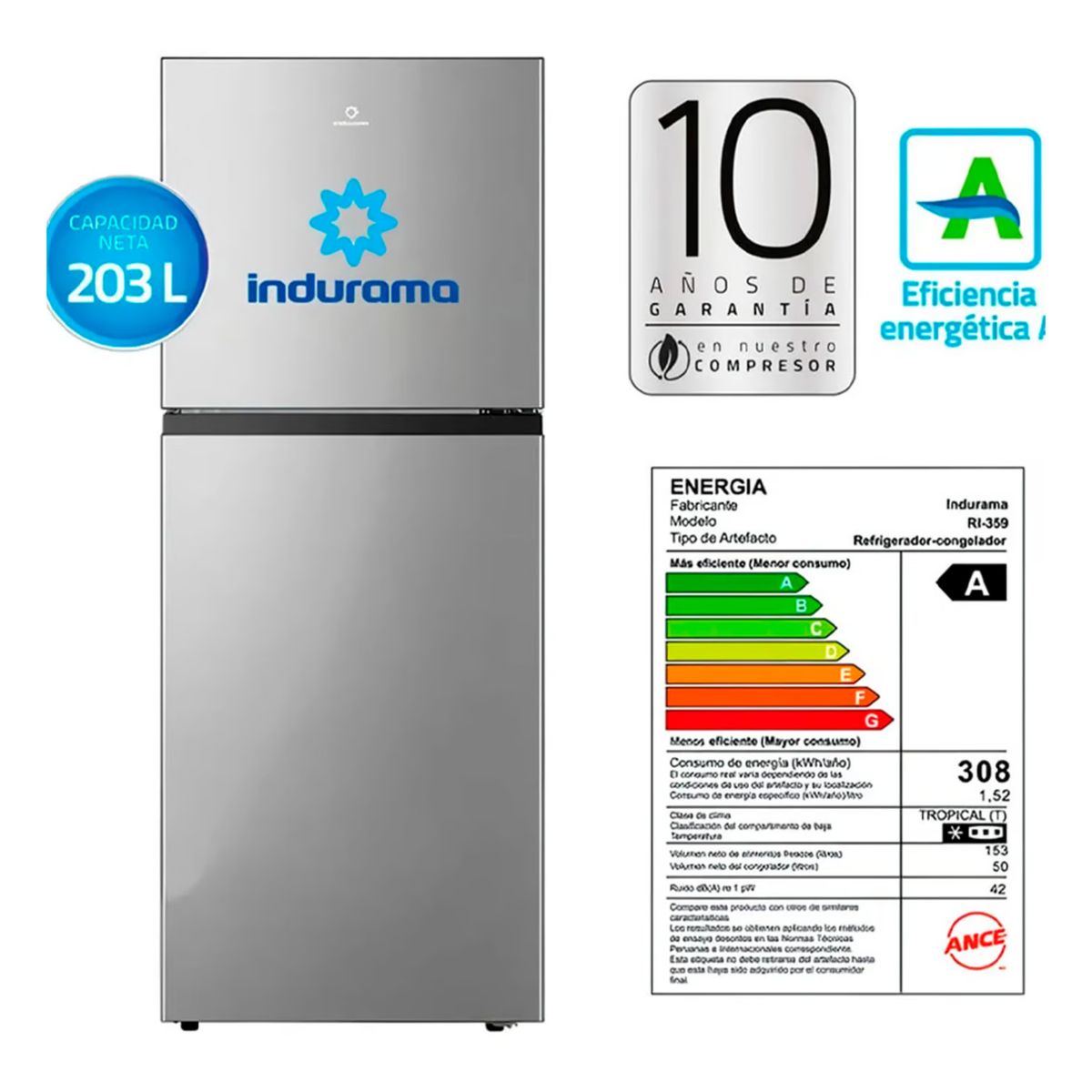 INDURAMA - Refrigeradora INDURAMA de 203 litros RI-359