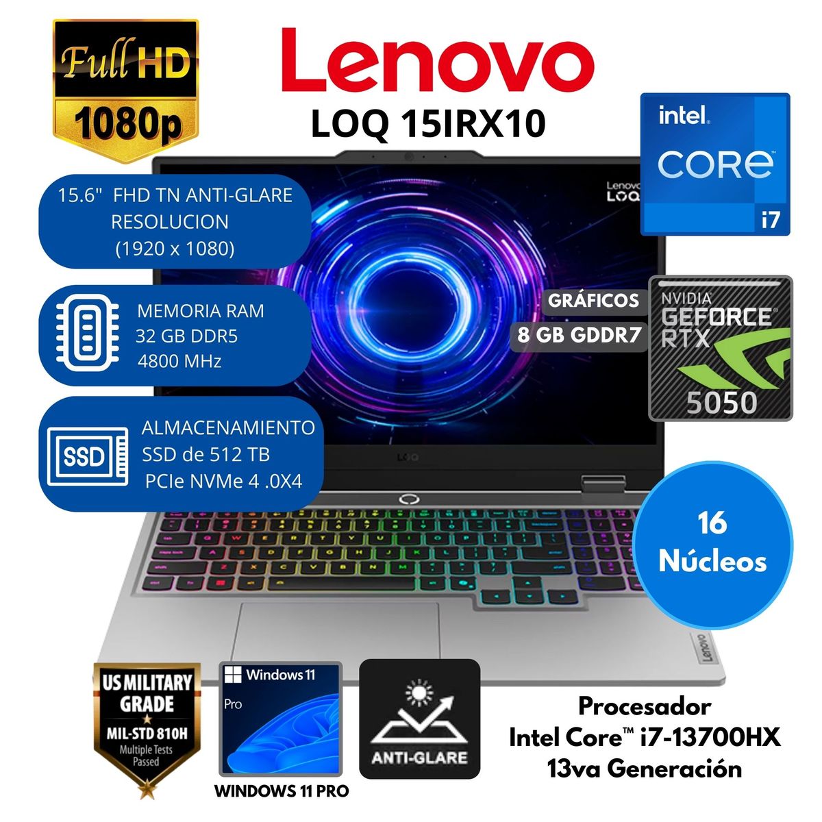 LENOVO - Laptop Lenovo Intel Core i7(LOQ 15IRX10) RAM 32 GB SSD 512 GB 15.6" FHD Windows 11