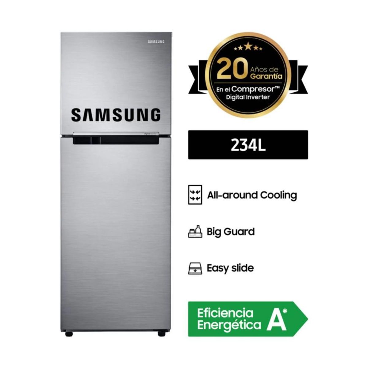 SAMSUNG - REFRIGERADORA SAMSUNG TOP FREEZER NO FROST 234 LT RT22FARADS8