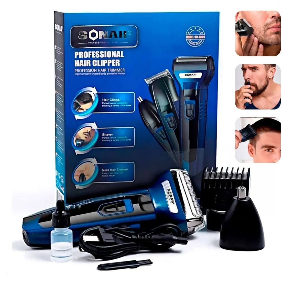 GENERICO - SONAR.Máquina de Afeitar Inalámbrica 3 en 1 para Nariz, Barba y Cabello