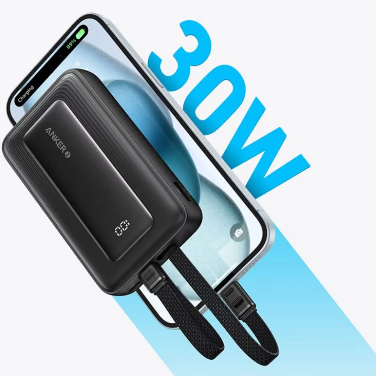 ANKER - Power Bank 10000 mAh USB-C 30W USB-C 30W Lightning 27W Built-In