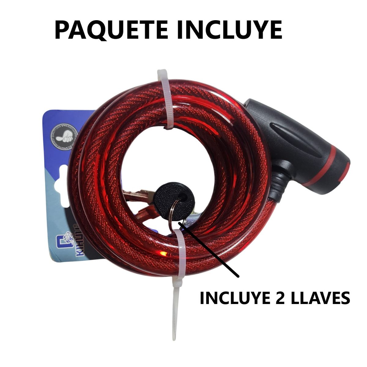 GENERICO - Candado de cable con llave 150cm MEDIANO - ROJO