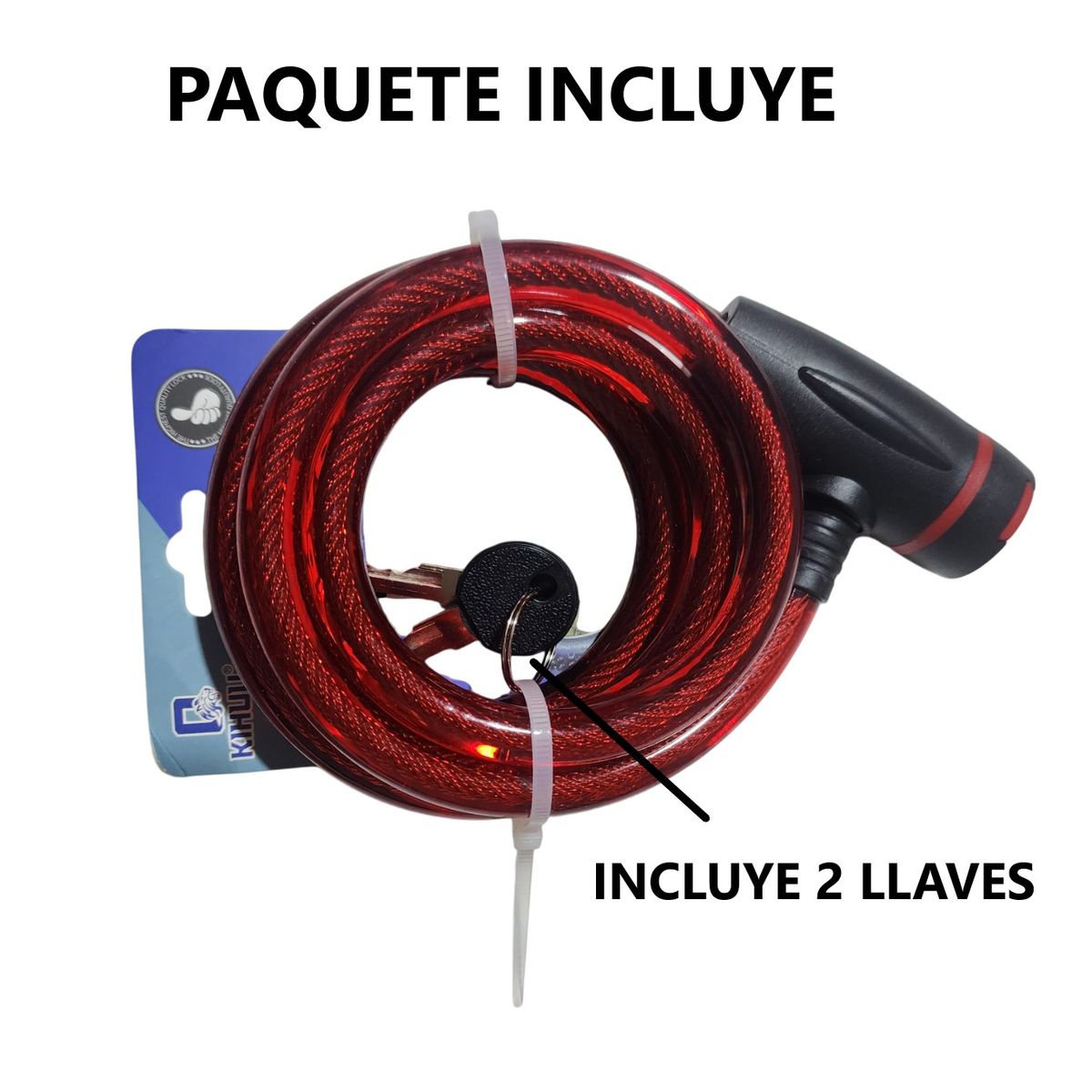 GENERICO - Candado de cable con llave 150cm MEDIANO - ROJO