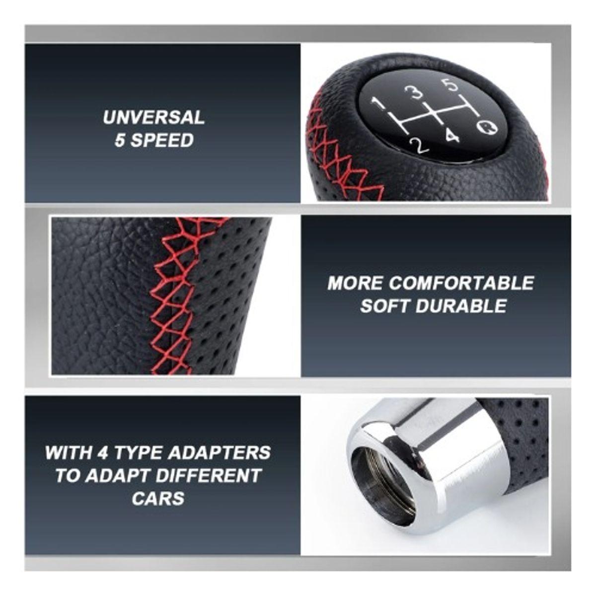 GENERICO - PERILLA DE CAMBIO DE CUERO CON DETALLES COLOR ROJO