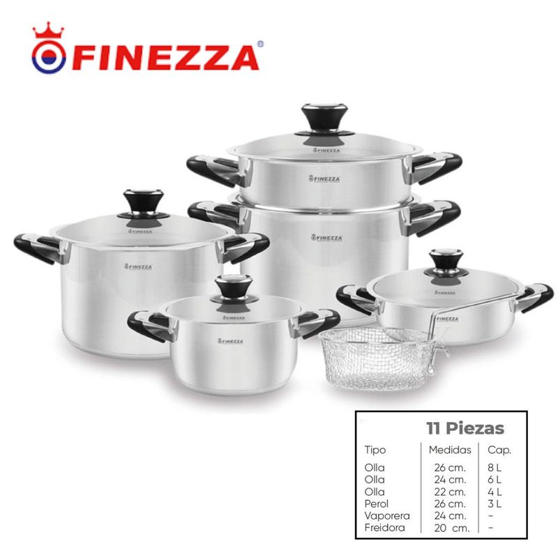 FINEZZA - JUEGO DE OLLAS EN ACERO INOXIDABLE 11 PZAS  FINEZZA