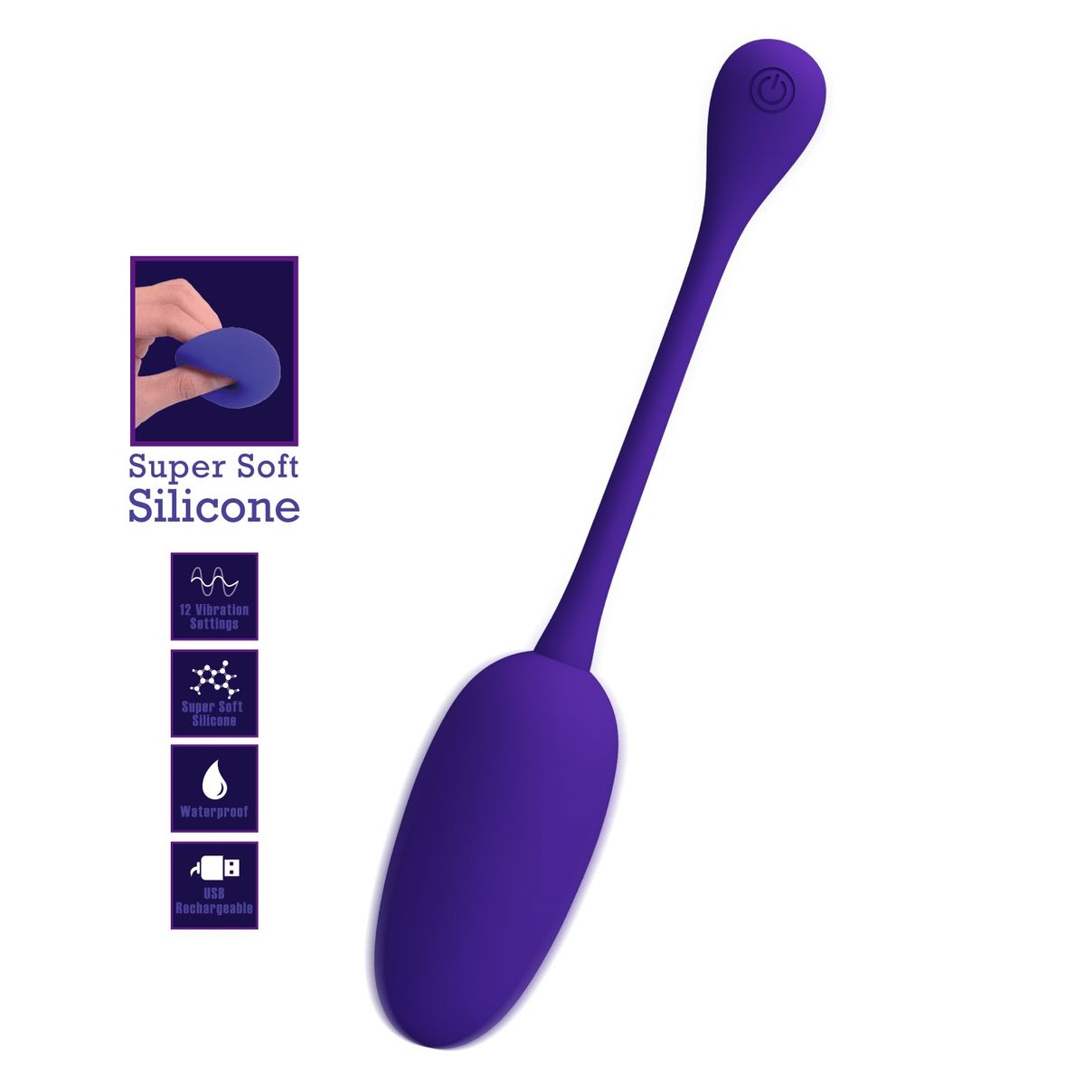 PRETTY LOVE - Huevo Vibrador Silicona Mujer Knucker Super Suave Morado Carga USB