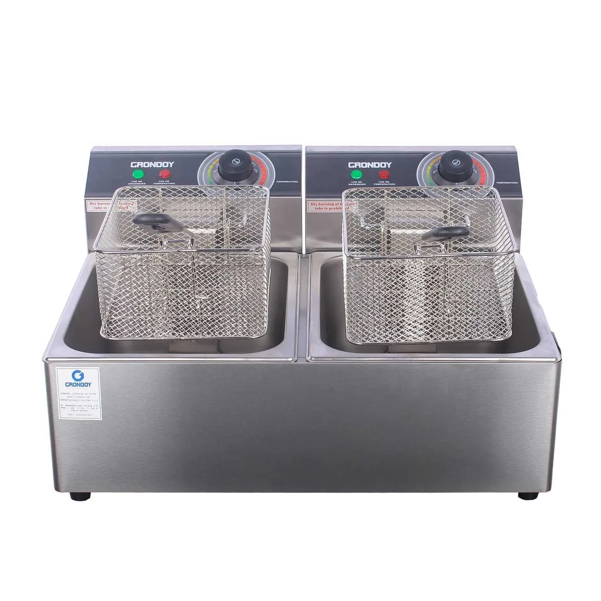 GRONDOY - Freidora Eléctrica 2 Pozas 6L - Papas Fritas y Snacks