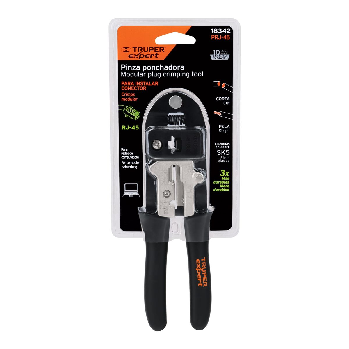 TRUPER - Pinza 8" ponchadora para cables RJ-45, 8 contactos - 18342