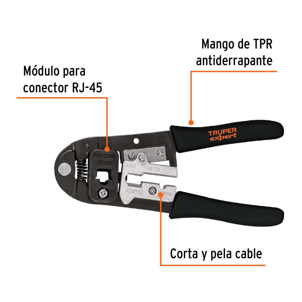 TRUPER - Pinza 8" ponchadora para cables RJ-45, 8 contactos - 18342