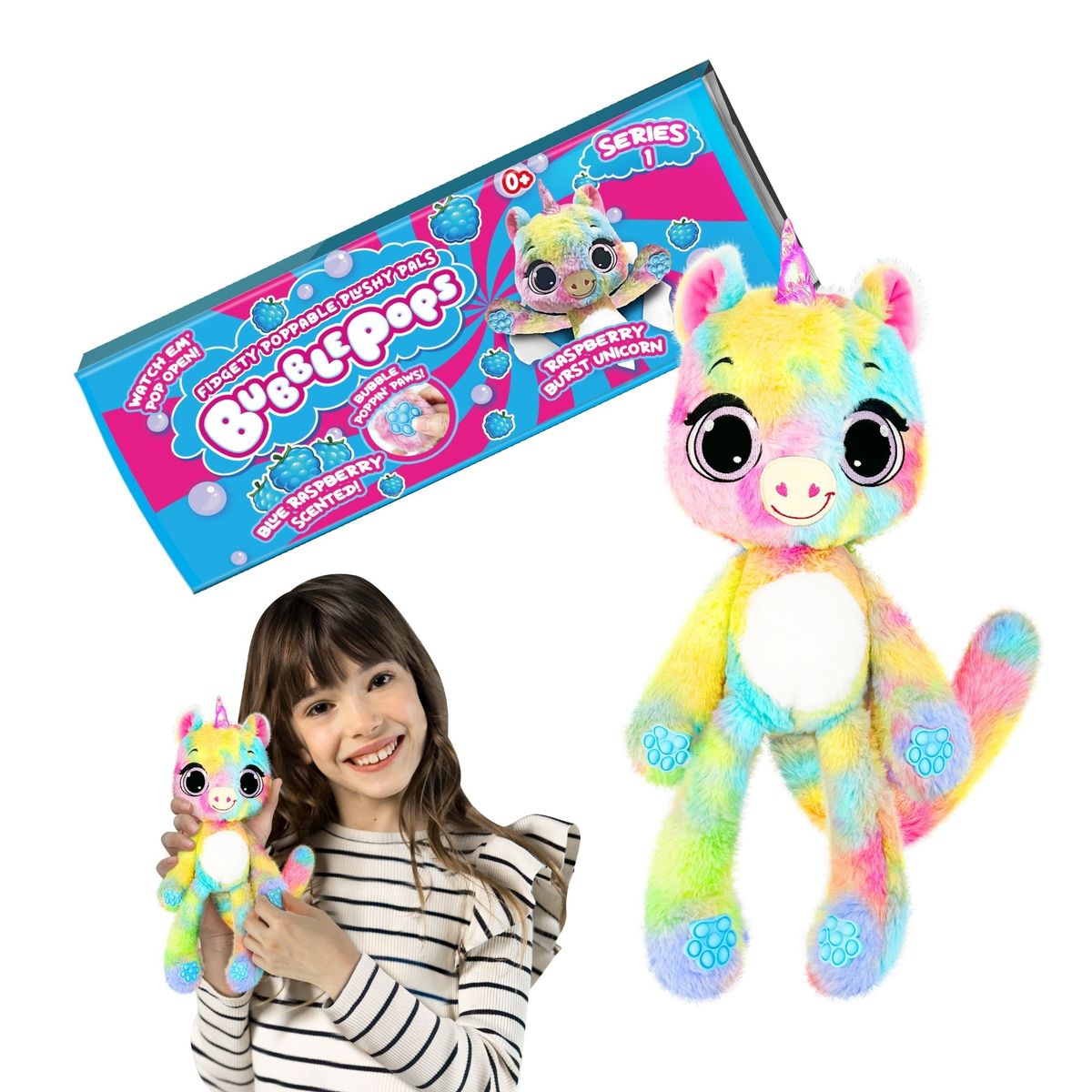 BOING TOYS - Peluche Bubble Pops Raspberry Burst Unicorn Grande - 45 cm