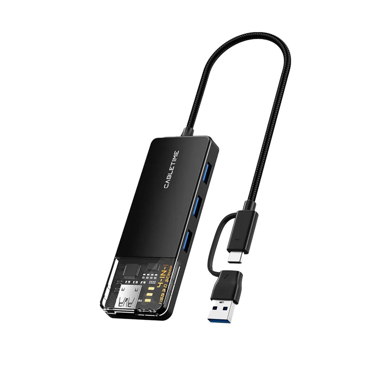 GENERICO - Hub Usb Cabletime 4 En 1 Multipuerto 4puertos Usb 3.0 5 Gbps