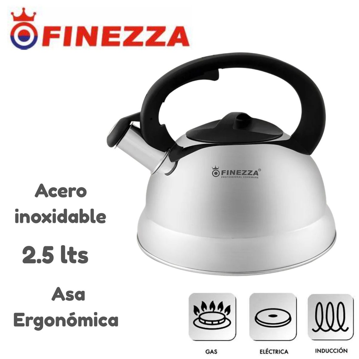 FINEZZA - Tetera de acero Finezza 2.5 LT FF-T0050 Acero Inoxidable 18/10