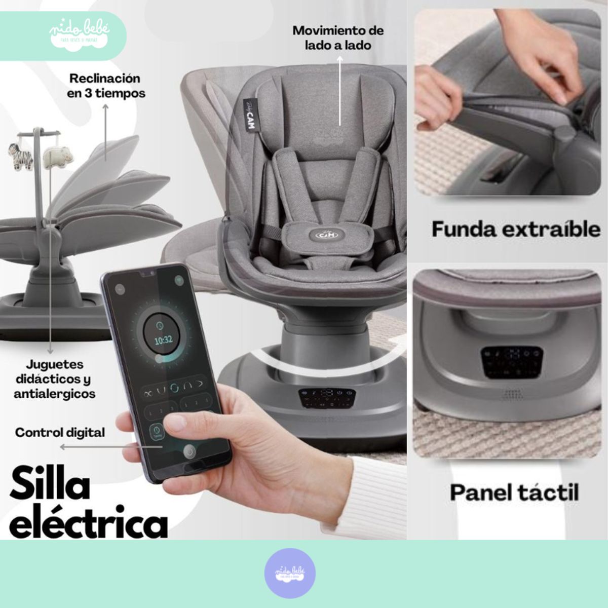 BABY - Mecedora eléctrica Merly para bebé premium Dark Gray