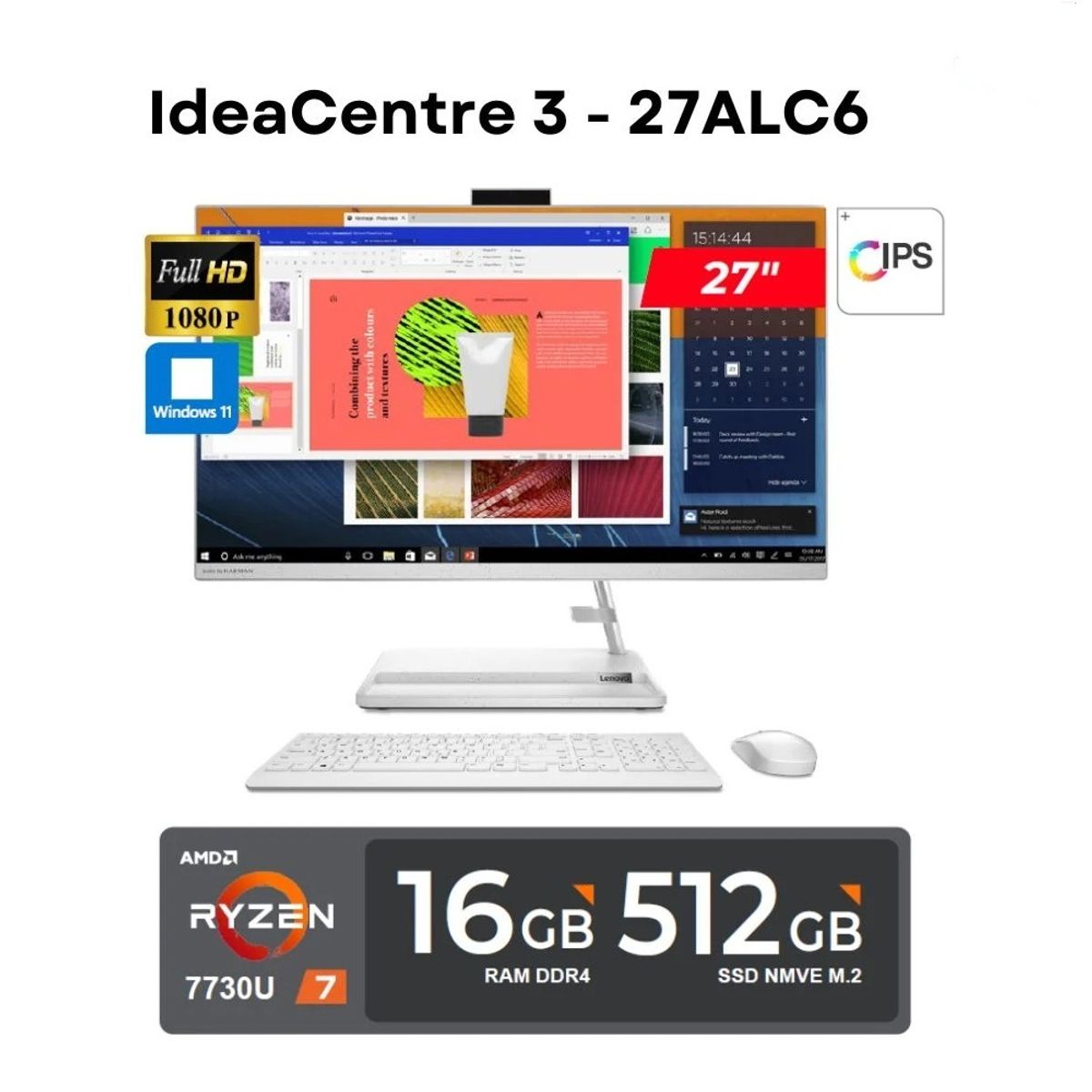 LENOVO - PC All-in-One Lenovo IdeaCentre 3 27" AMD Ryzen 7 16GB 512GB Windows 11 Blanco
