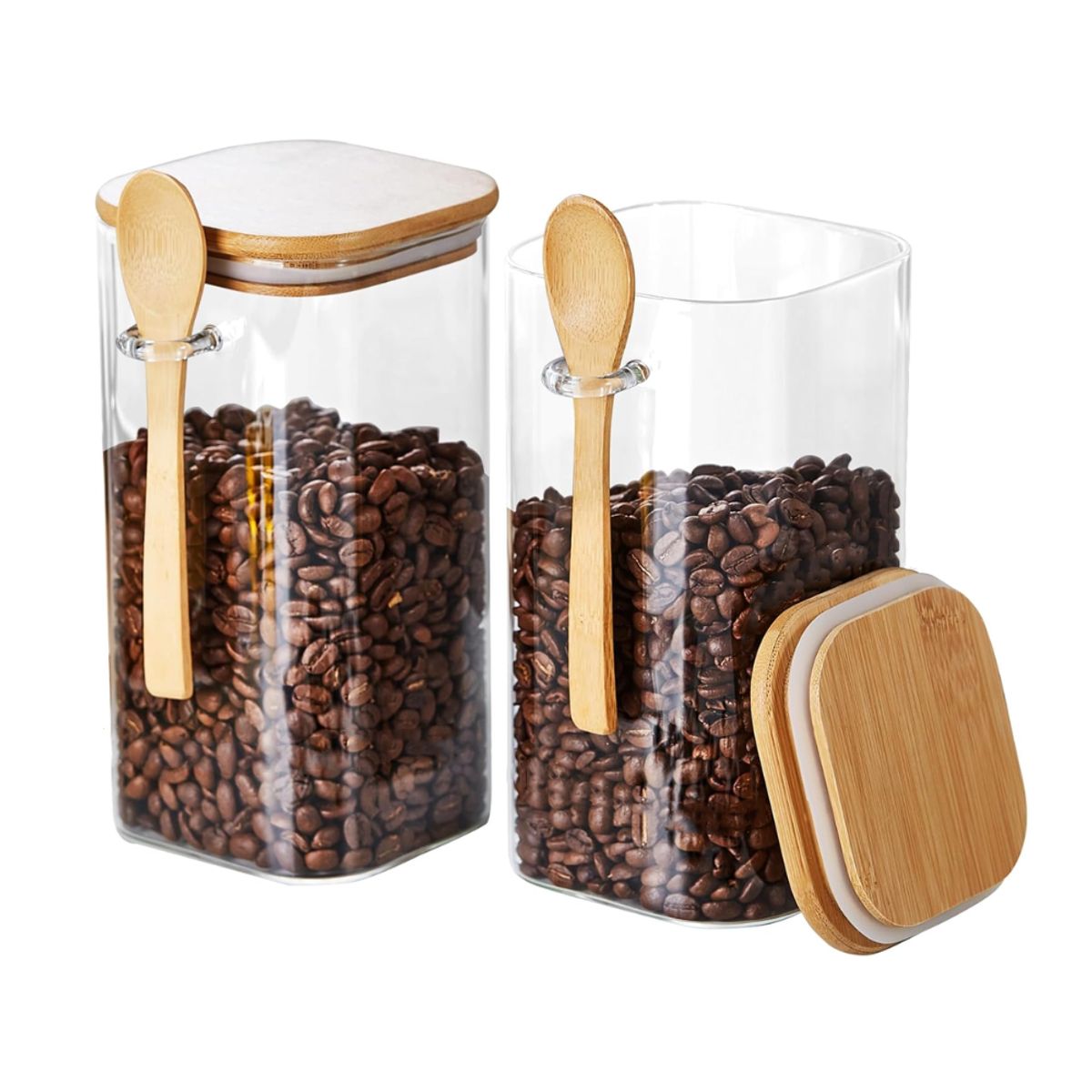 INSPIRA - Set 2 Frascos de Vidrio Borosilicato con Tapa y Cuchara de Bambú 850ml