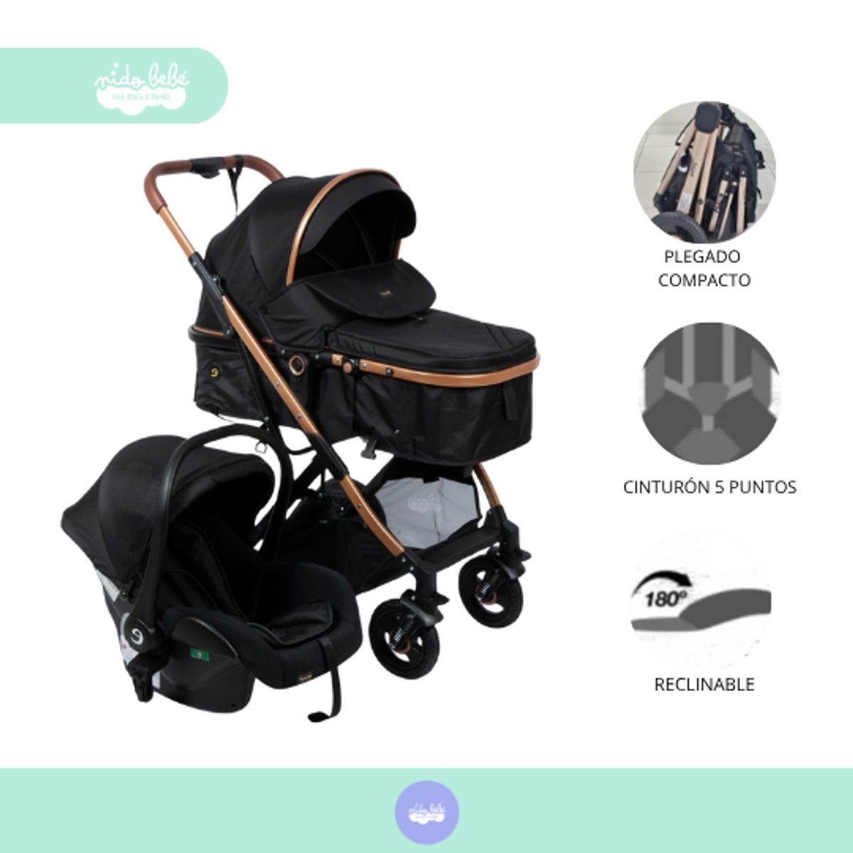 BABY - Coche Cuna de Lujo Moises Bimb Black premium