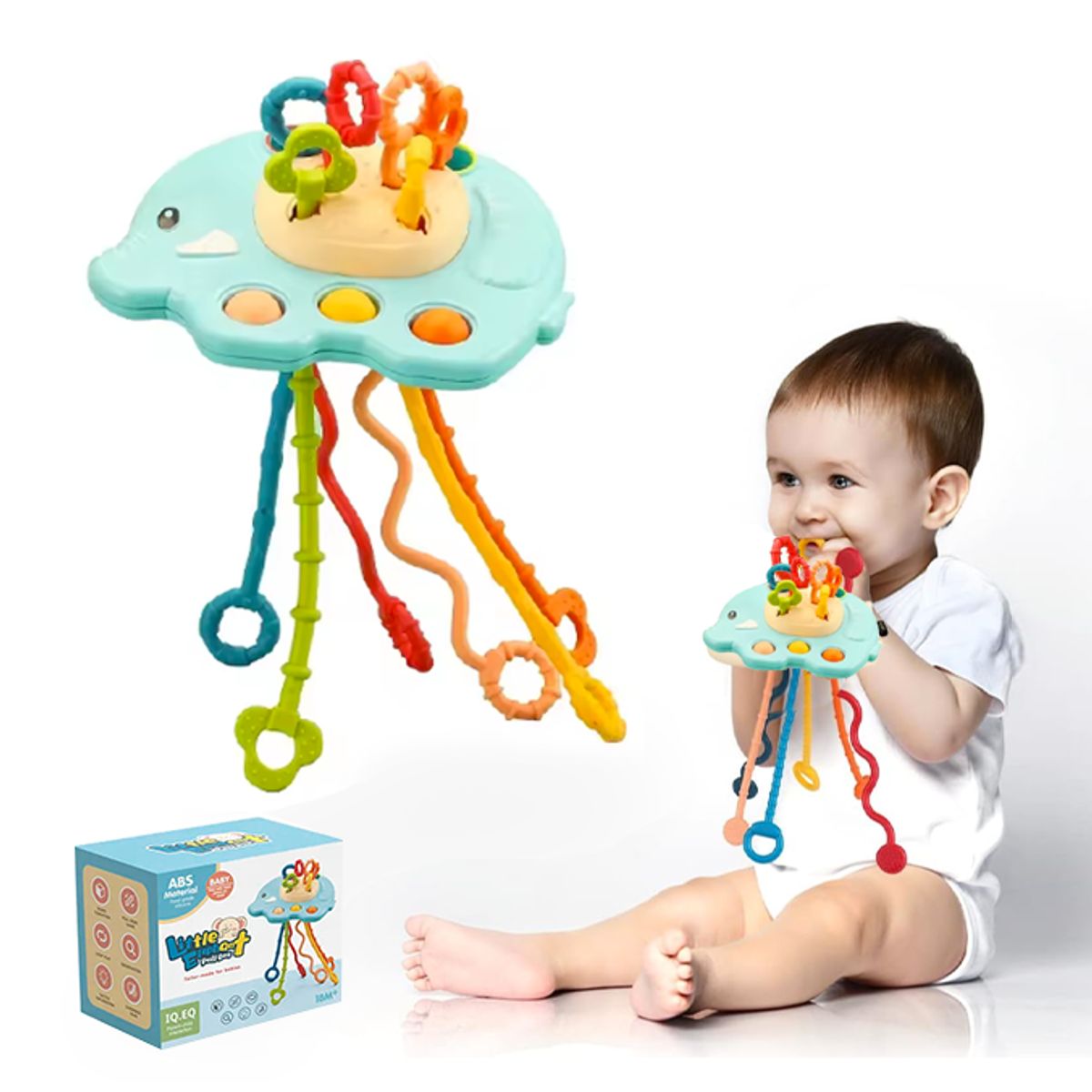 GENERICO - Juguete Sensorial Jala Cuerdas Elefante Celeste Bebes