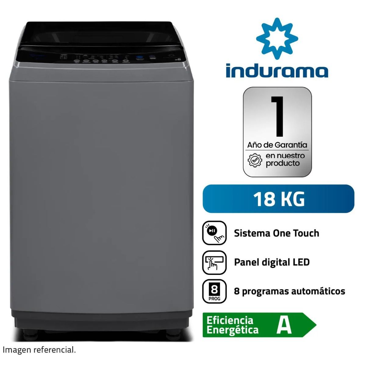 INDURAMA - Lavadora Indurama 18Kg Carga Superior Gris Oscuro
