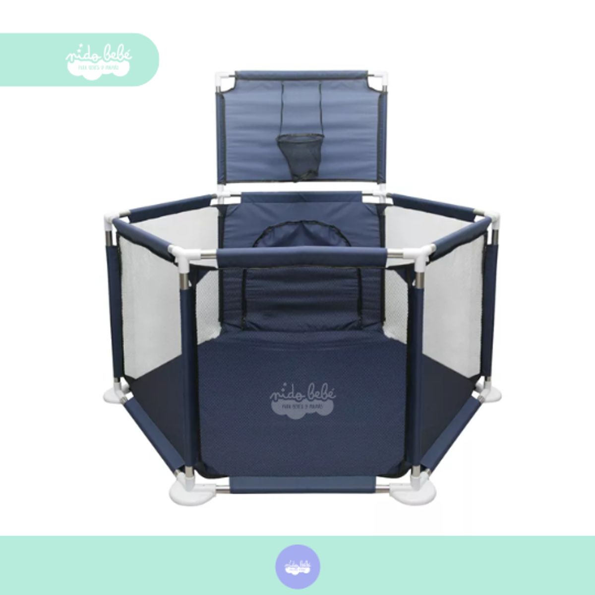 GENERICO - Corral de juegos hexagonal con aro de bebés azul