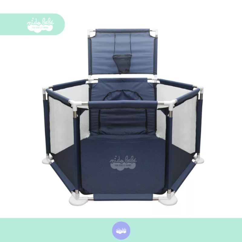 GENERICO - Corral de juegos hexagonal con aro de bebés azul