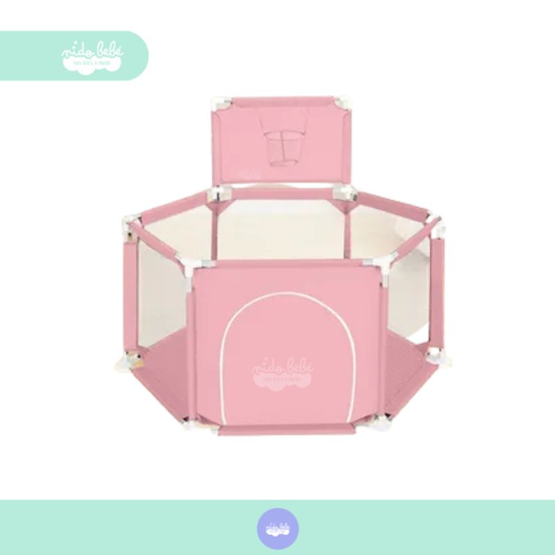 GENERICO - Corral de juegos hexagonal con aro de bebés rosa