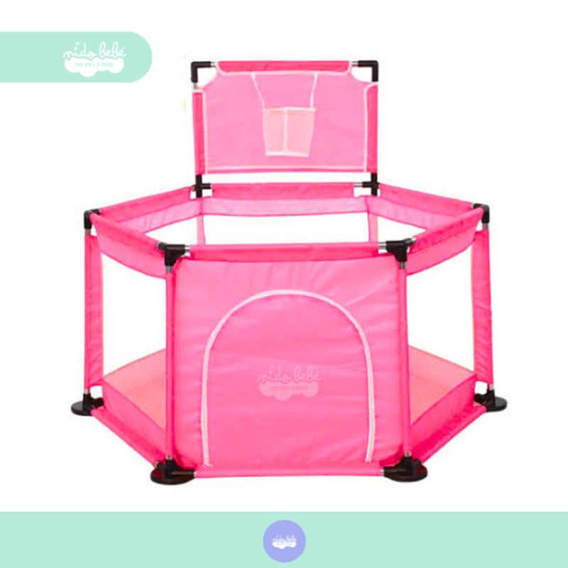 GENERICO - Corral de juegos hexagonal con aro de bebés light fucsia