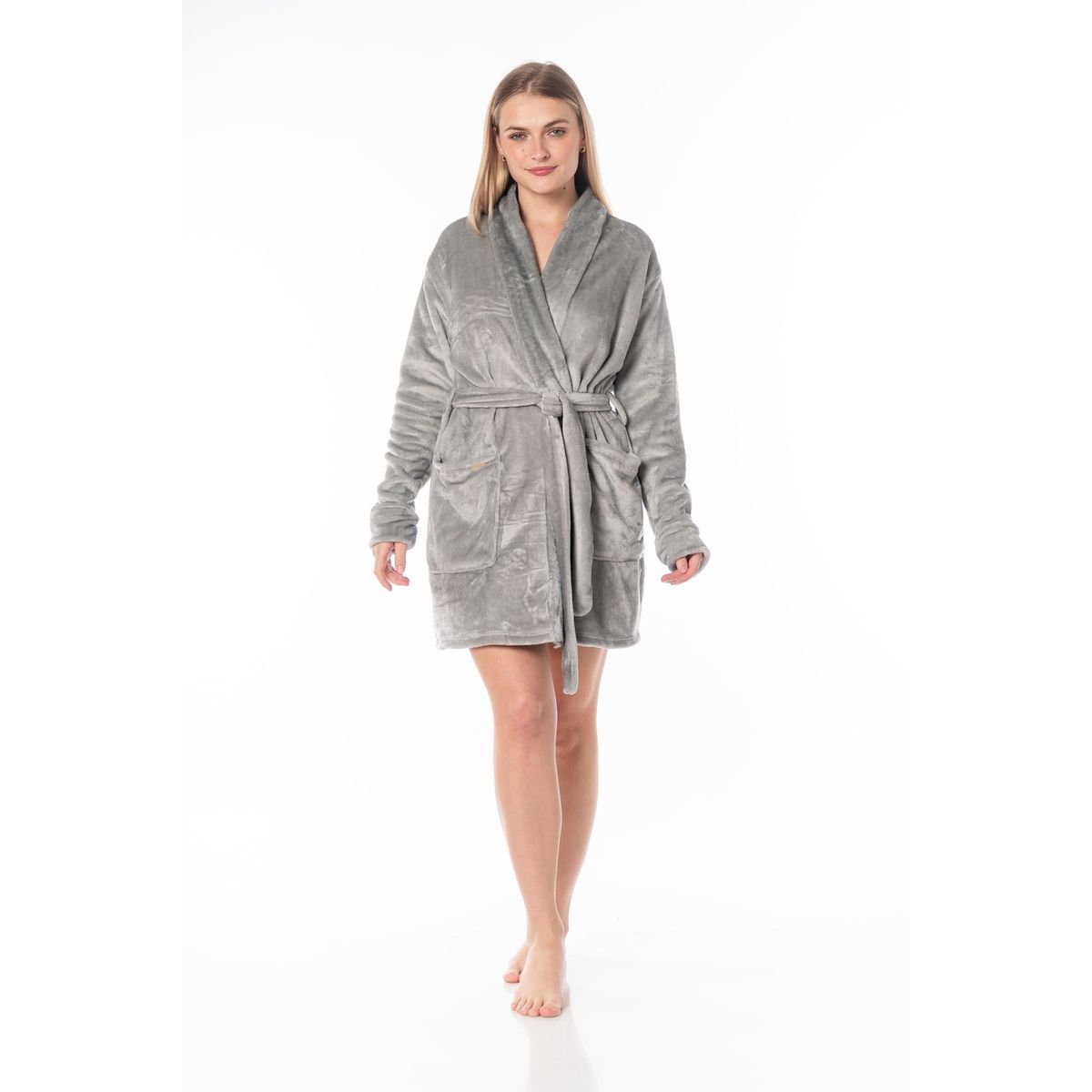 VELA WHITE - Bata de cama Plush Gray
