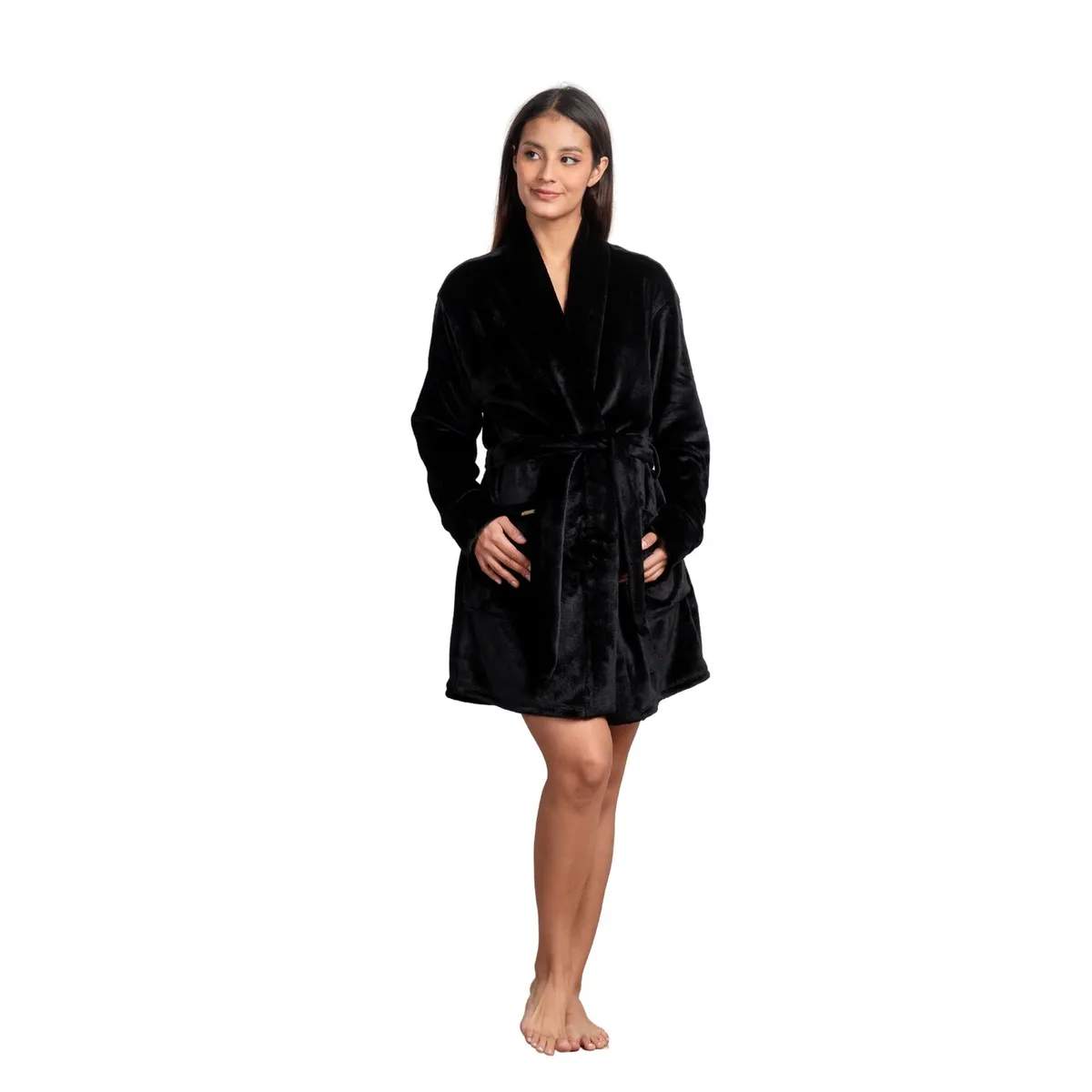 VELA WHITE - Bata de cama Plush Black