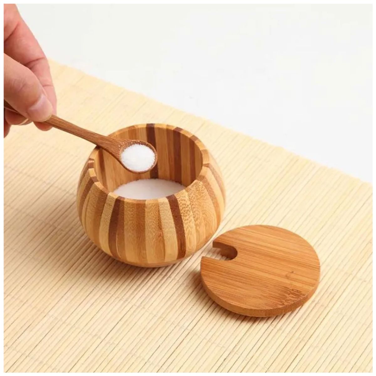 INSPIRA - Condimentero salero azucarero con cucharita eco friendly de bambu
