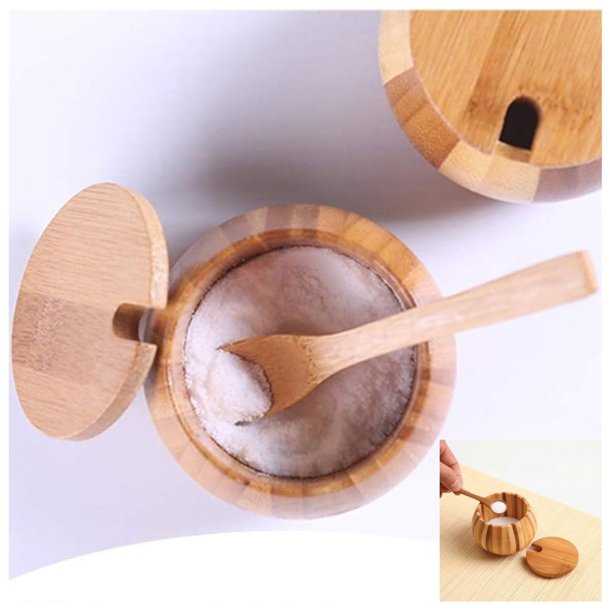 INSPIRA - Condimentero salero azucarero con cucharita eco friendly de bambu