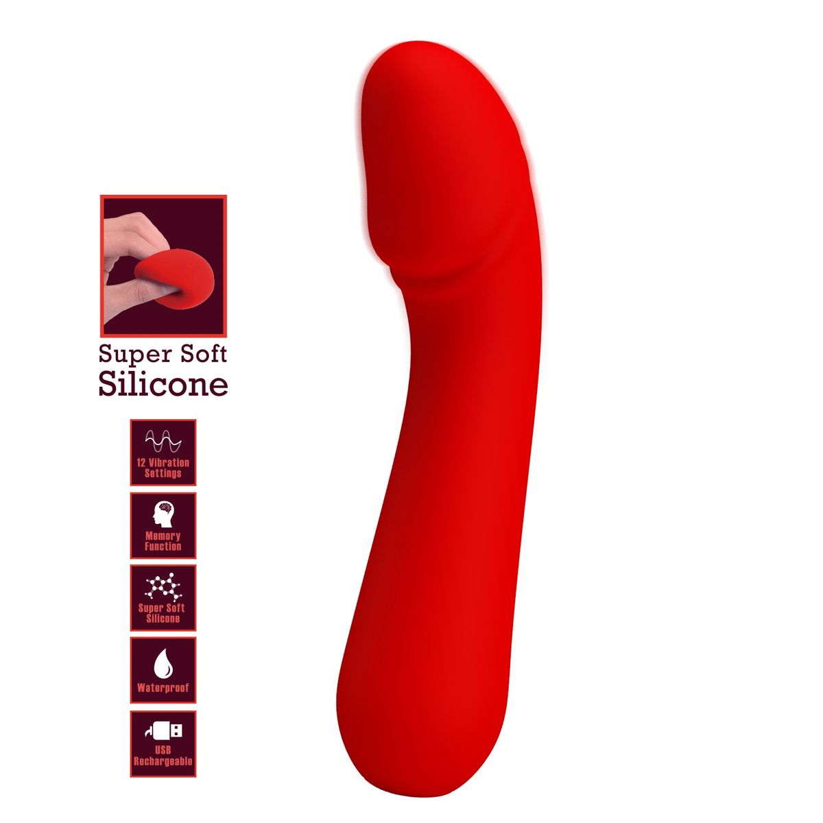 PRETTY LOVE - Vibrador Mujer Punto G Silicona Cetus Super Suave Rojo Carga USB