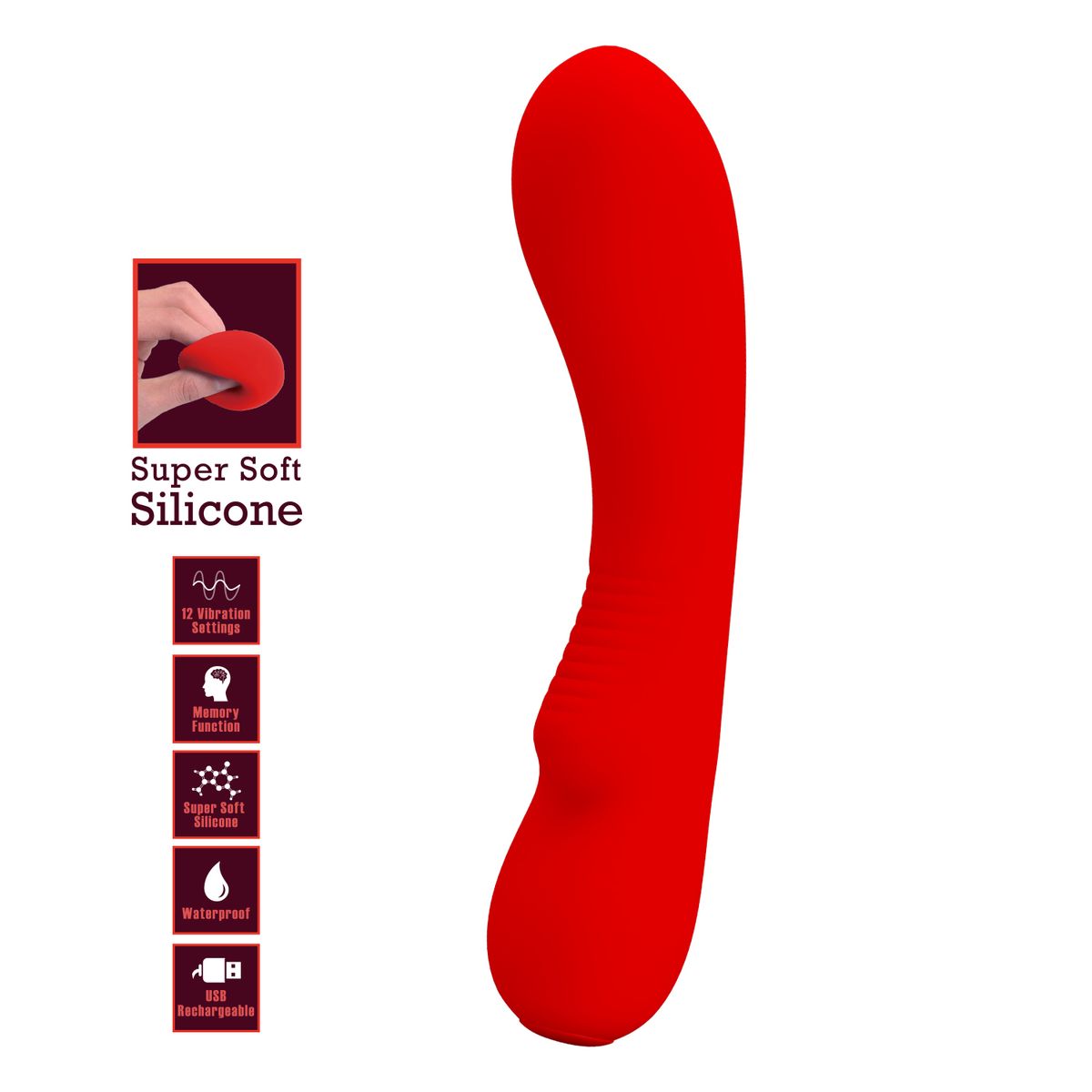 PRETTY LOVE - Vibrador Mujer Punto G Silicona Matt Super Suave Rojo Carga USB