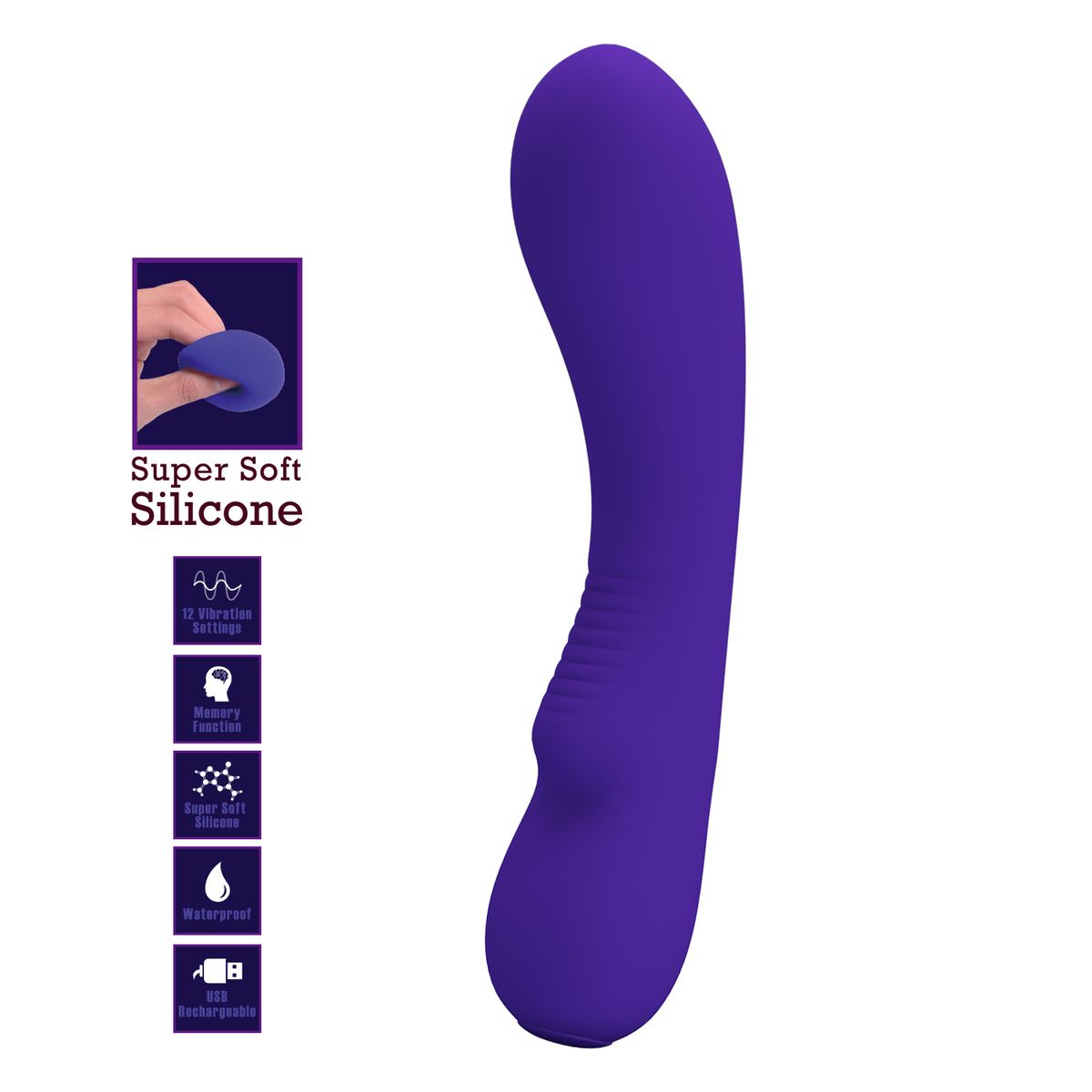 PRETTY LOVE - Vibrador Mujer Punto G Silicona Matt Super Suave Morado Carga USB