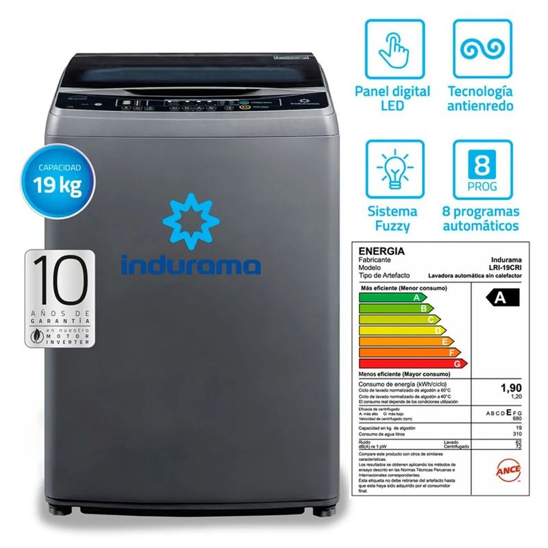 INDURAMA - Lavadora Inverter 19Kg Inox Indurama