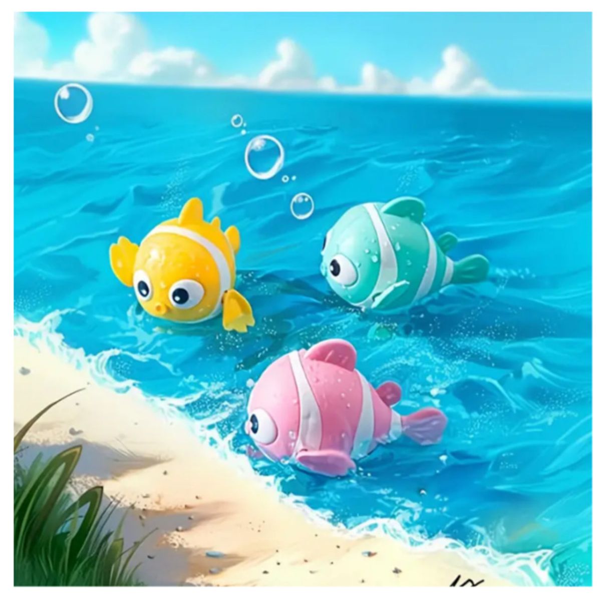 GENERICO - PEZ PAYASO NADADOR JUGUETE PARA EL BAÑO DE BEBES AMARILLO