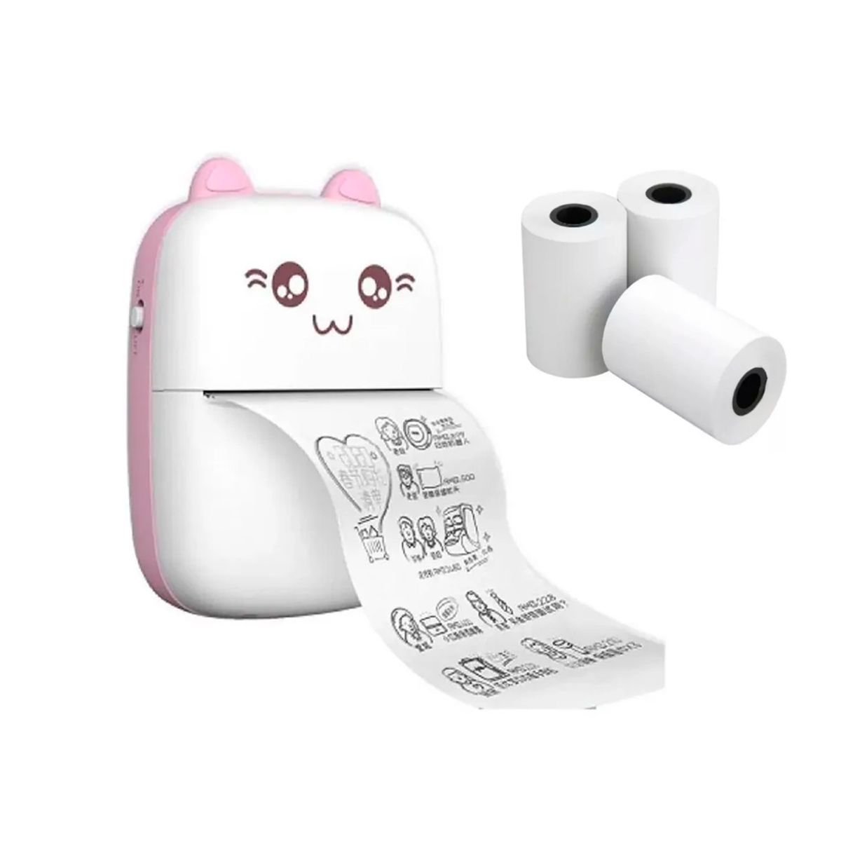 GENERICO - Mini Impresora térmica portatil kawai + 3 Rollos