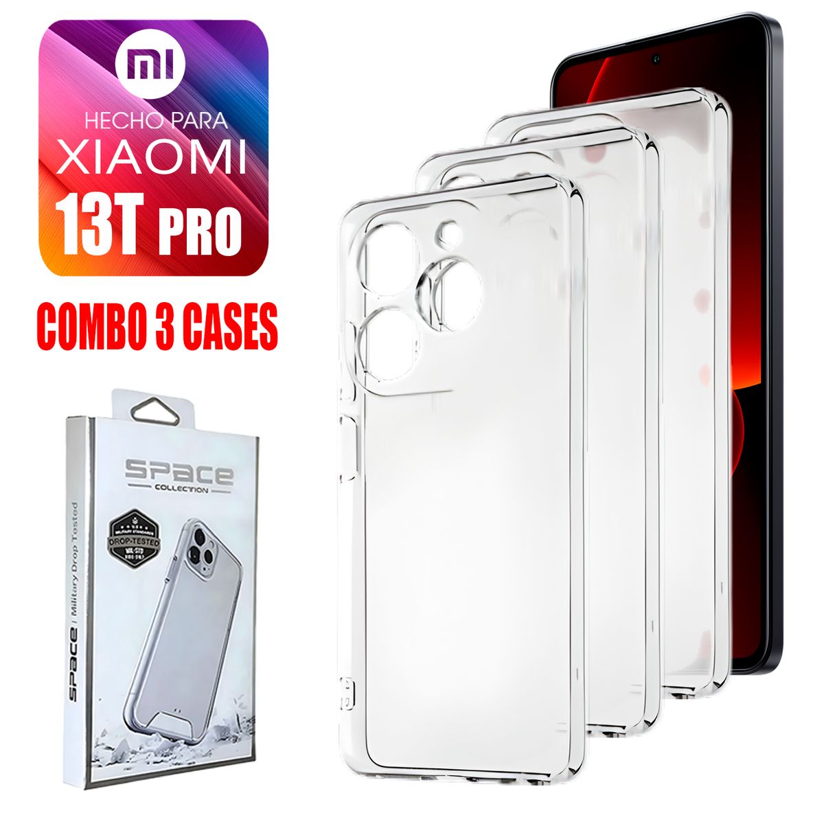 ASIA IMPORT - Combo Case Space Transparente Para Xiaomi 13T Pro