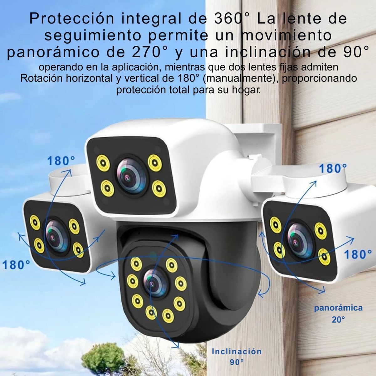 OEM - Cámara PTZ 360° WiFi Triple Lente Seguridad Exterior con Audio Alarma y Giro Total