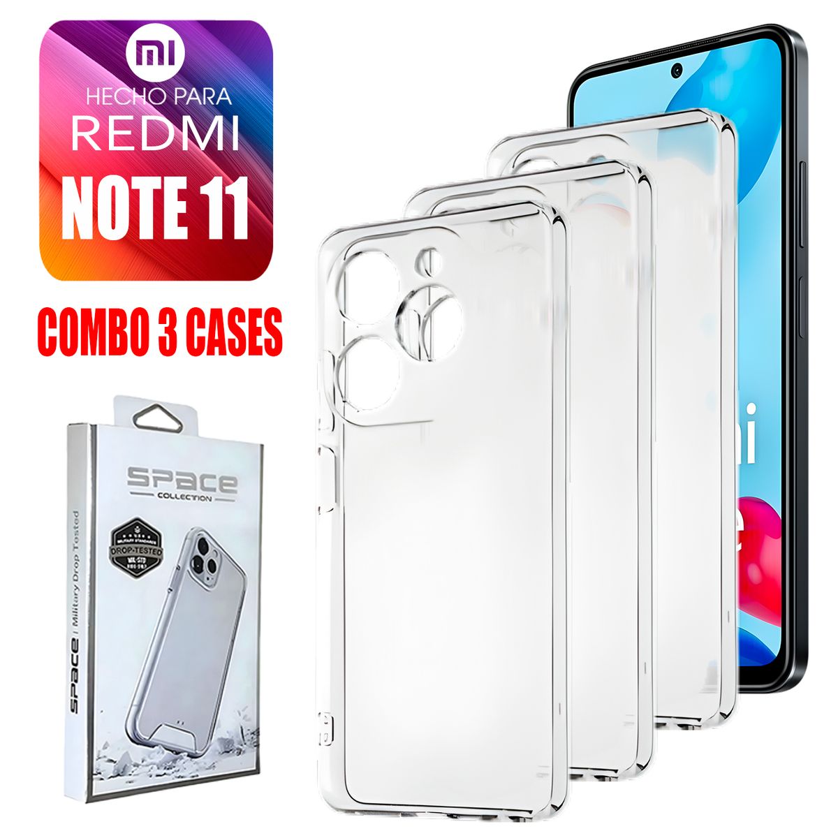 ASIA IMPORT - Combo Case Space Transparente Para Redmi Note 11