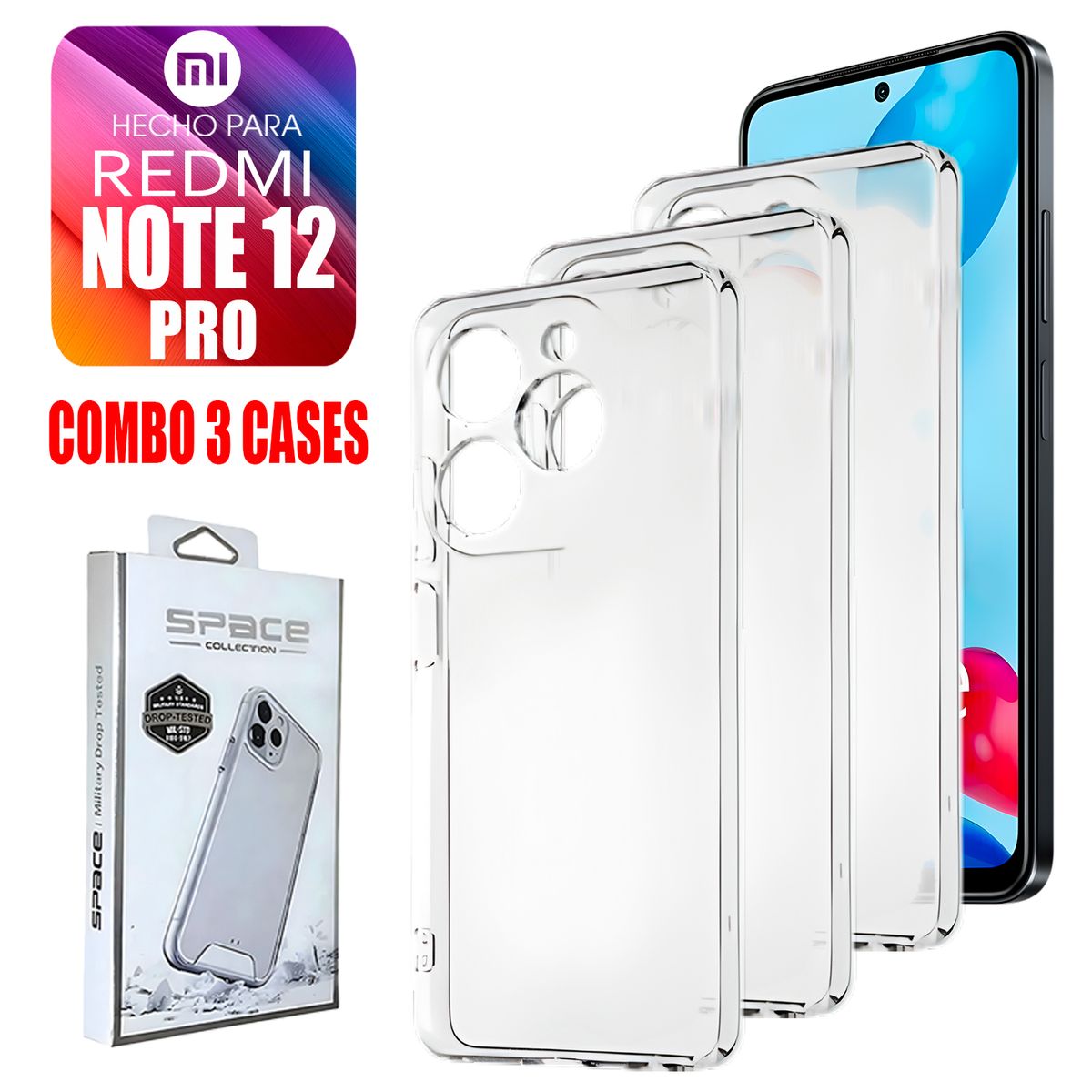 ASIA IMPORT - Combo Case Space Transparente Para Redmi Note 12 Pro