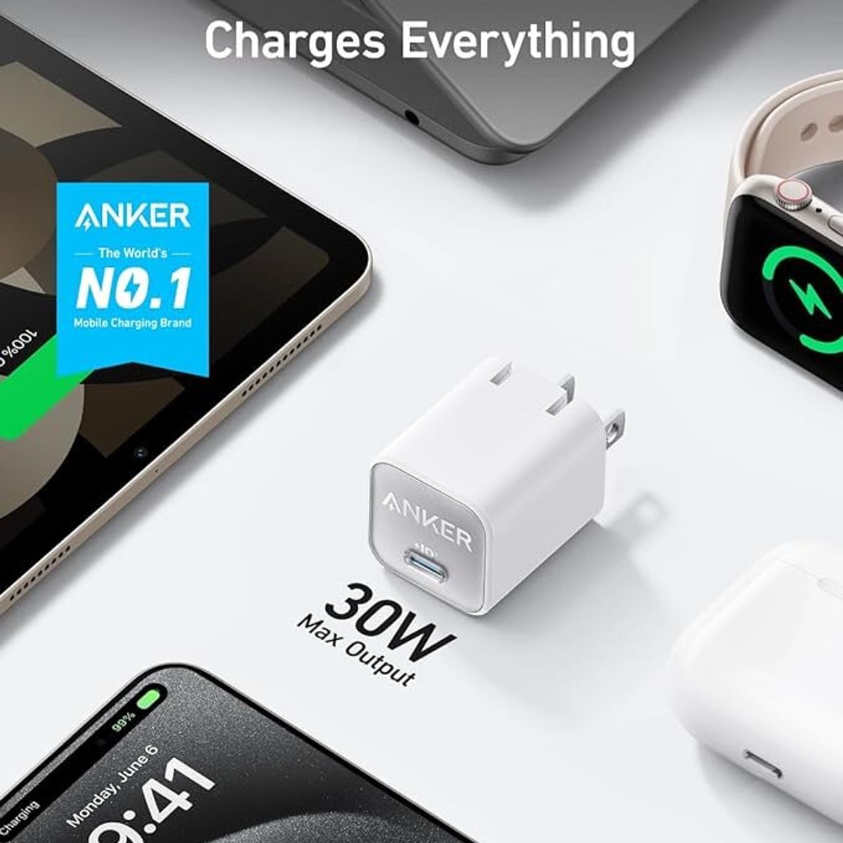 ANKER - Wall Charger 30 Watts - USB-C Ports - iQ3 - plegable PPS Fast Ch