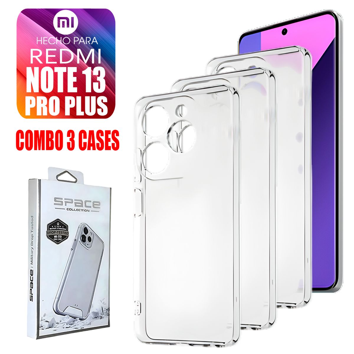 ASIA IMPORT - Combo Case Space Transparente Para Redmi Note 13 Pro Plus