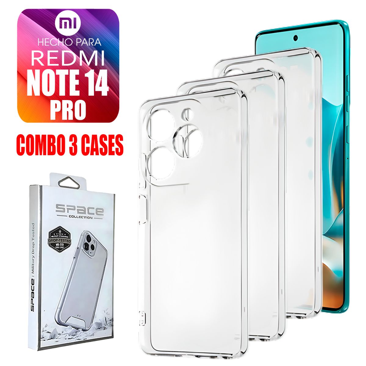 ASIA IMPORT - Combo Case Space Transparente Para Redmi Note 14 Pro