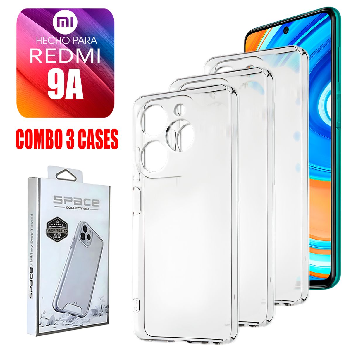 ASIA IMPORT - Combo Case Space Transparente Para Redmi 9A