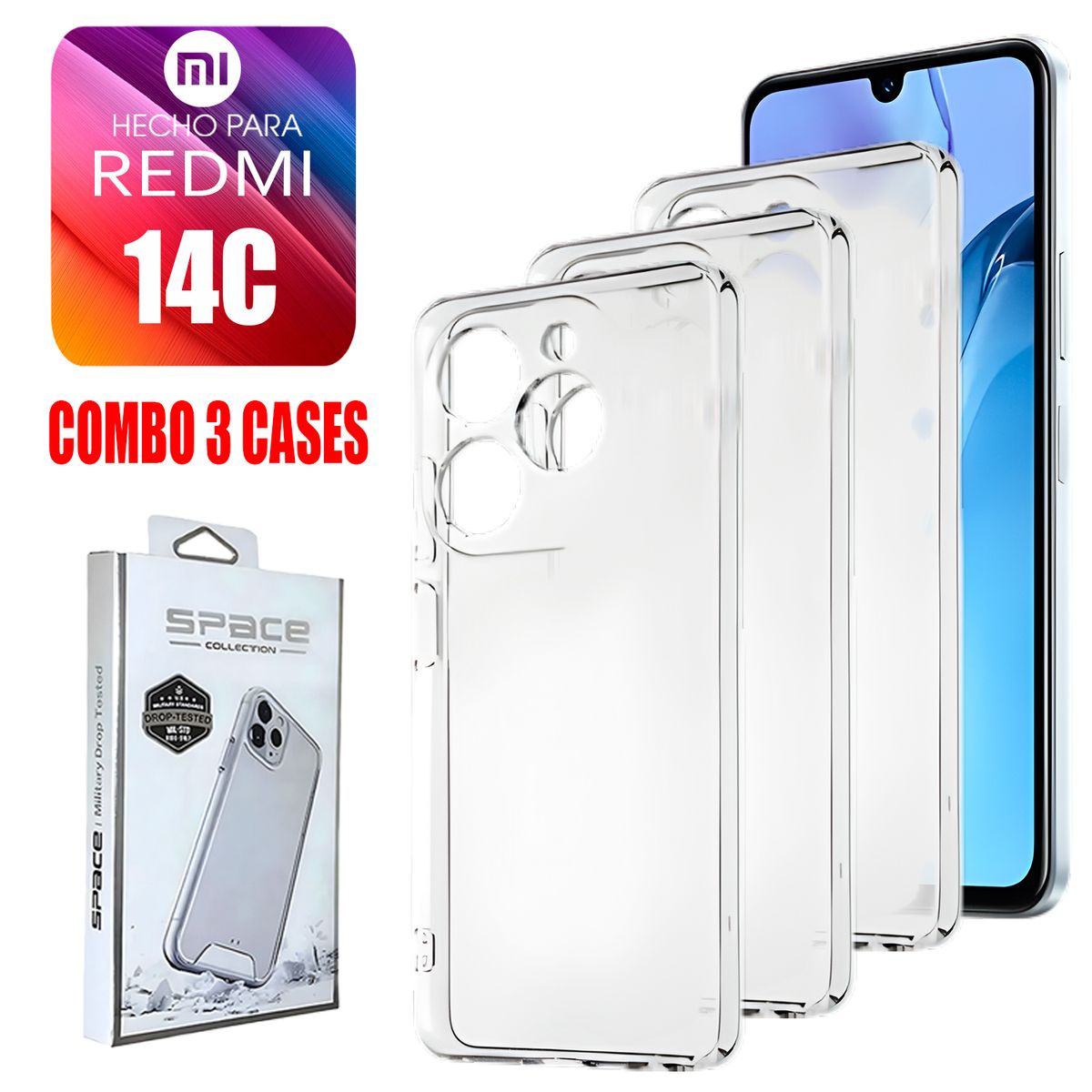 ASIA IMPORT - Combo Case Space Transparente Para Redmi 14C