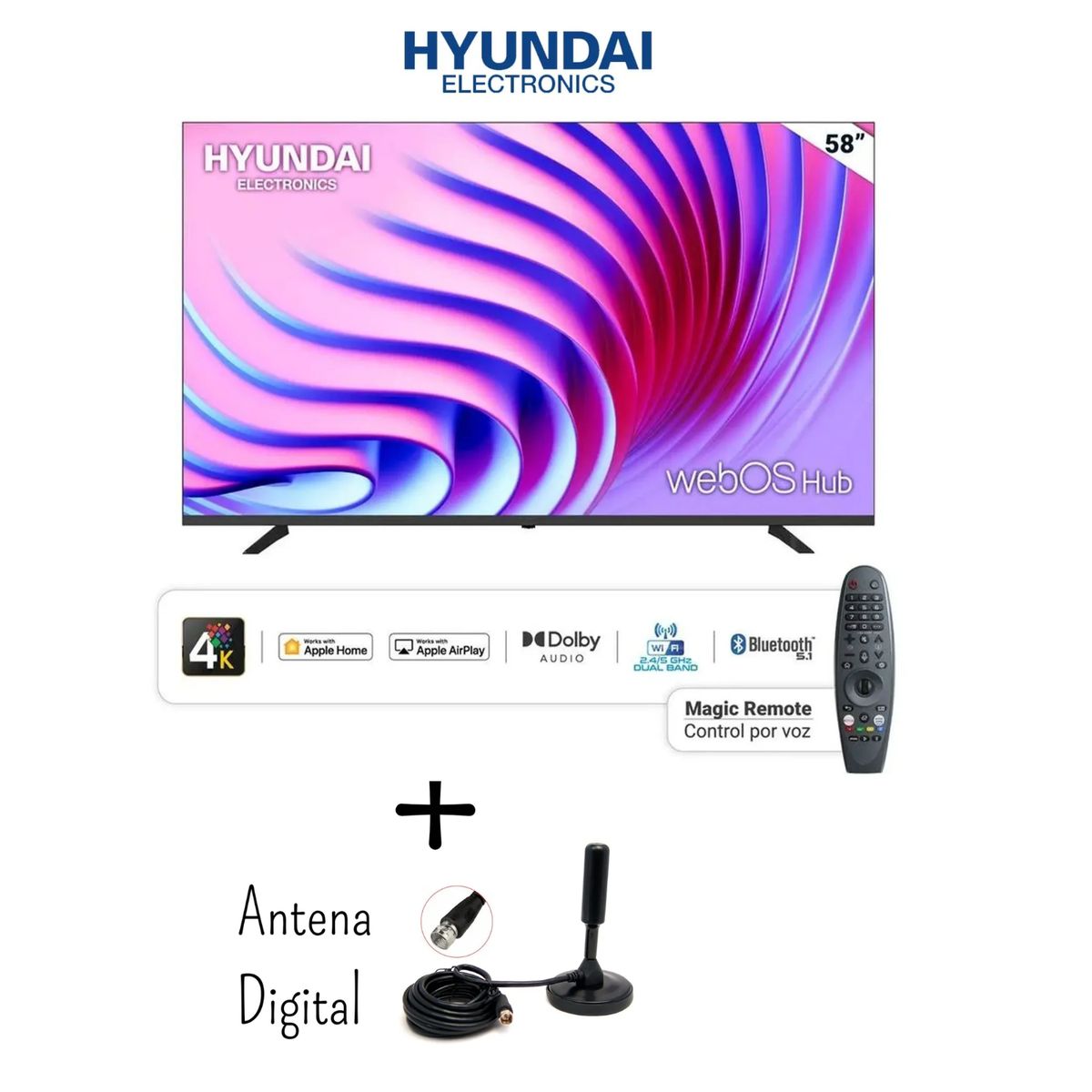 HYUNDAI - Televisor Hyundai 58 Pulgadas UHD 4K WebOS HYLED5808W4KM + Antena Digital (Nuevo)