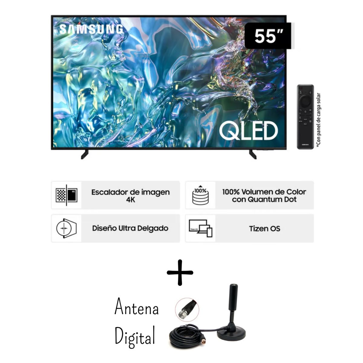 SAMSUNG - Televisor Samsung 55” QLED 4K Tizen Os Smart Tv QN55Q60DAGXPE + Antena Digital