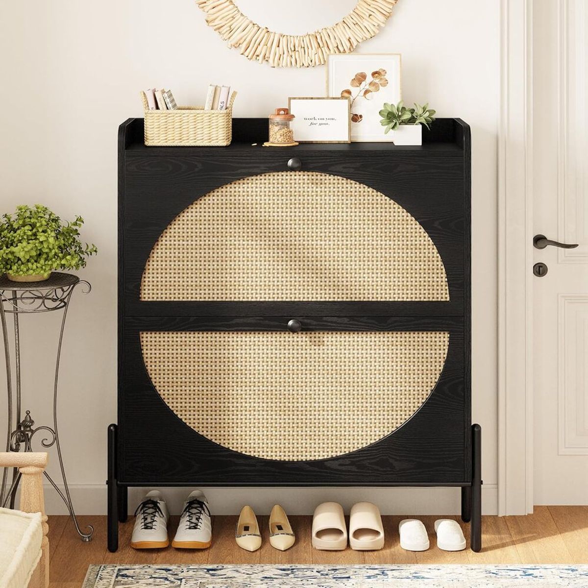 R&R MUEBLES - Zapatera Vintage Seiha Negro R&R MUEBLES